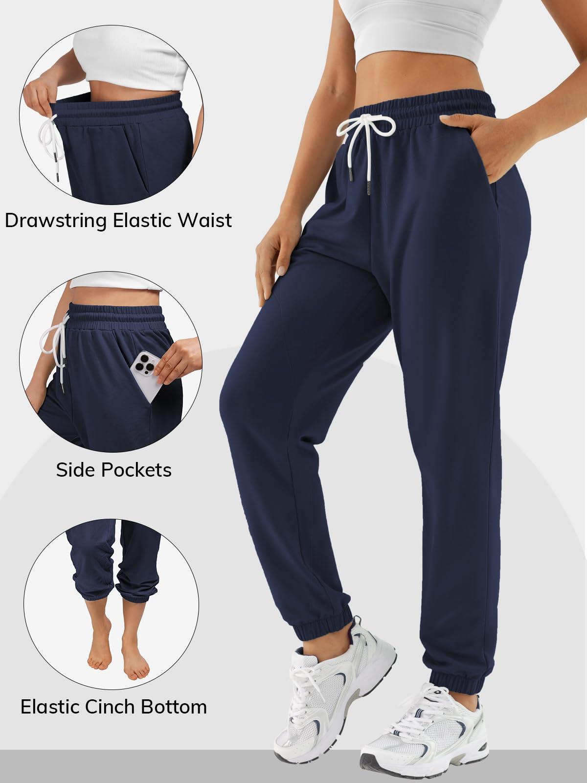 ATHMILE Women's Cinch Bottom Sweatpants High Waisted Athletic Joggers Lounge Pants with Pockets Dark Blue