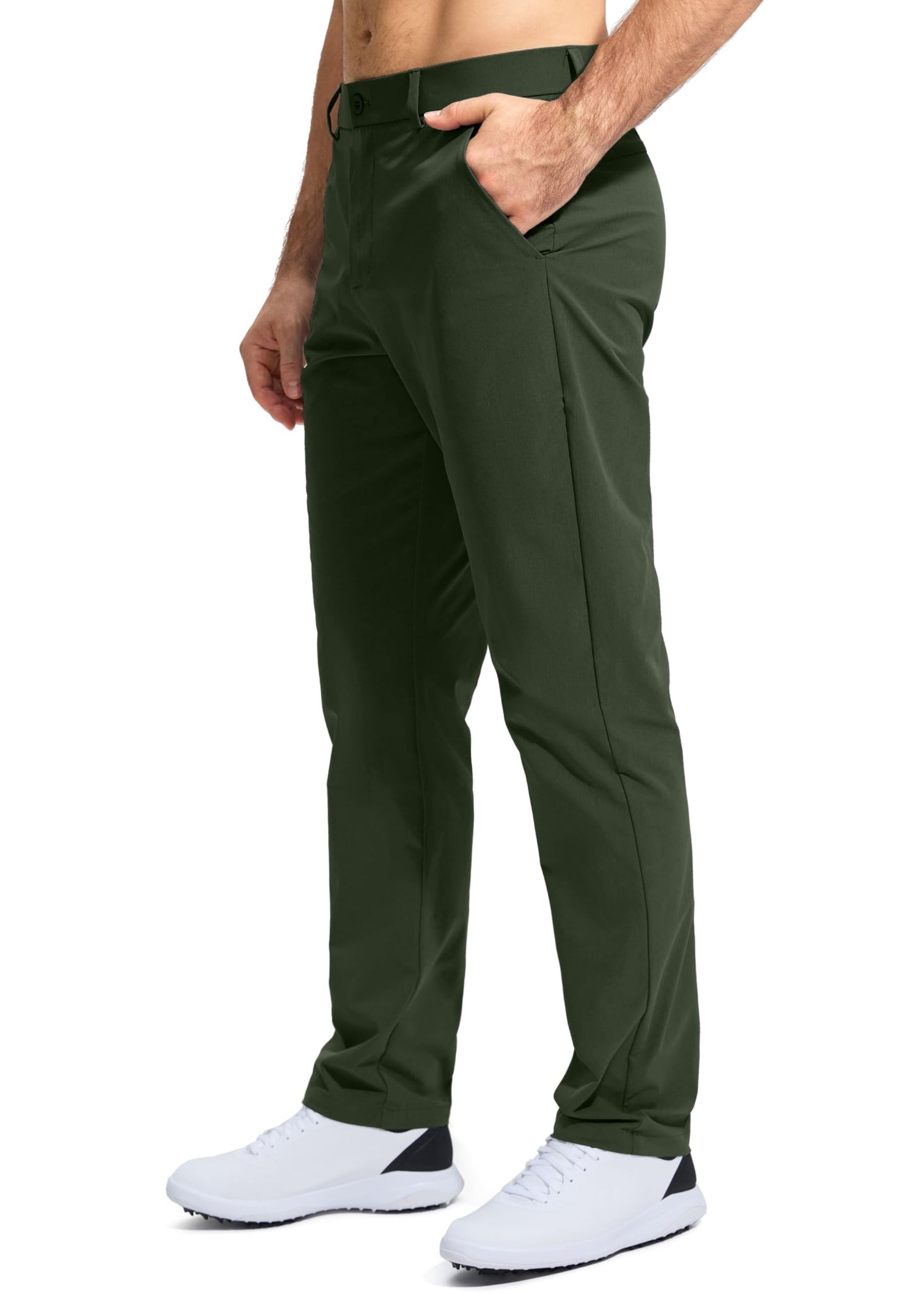 Pudolla Men's Golf Pants Mens Dress Pants Stretch Work Pants 30 Lightweight Quick Dry Slacks Casual Trousers with Pockets(Army Green 38Wx30L)