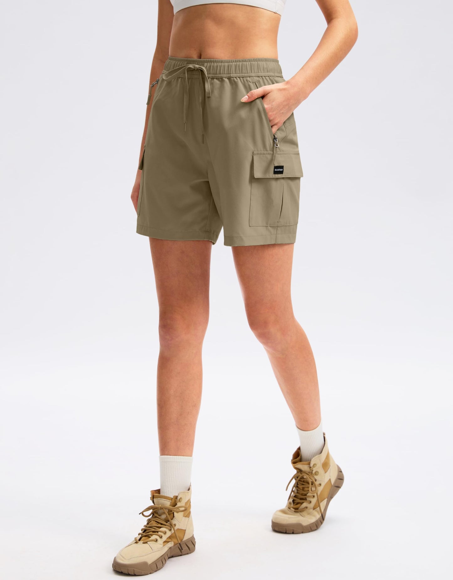 SANTINY Women's 5''/ 7''/9'' Hiking Cargo Shorts(Dusty Khaki_XL)