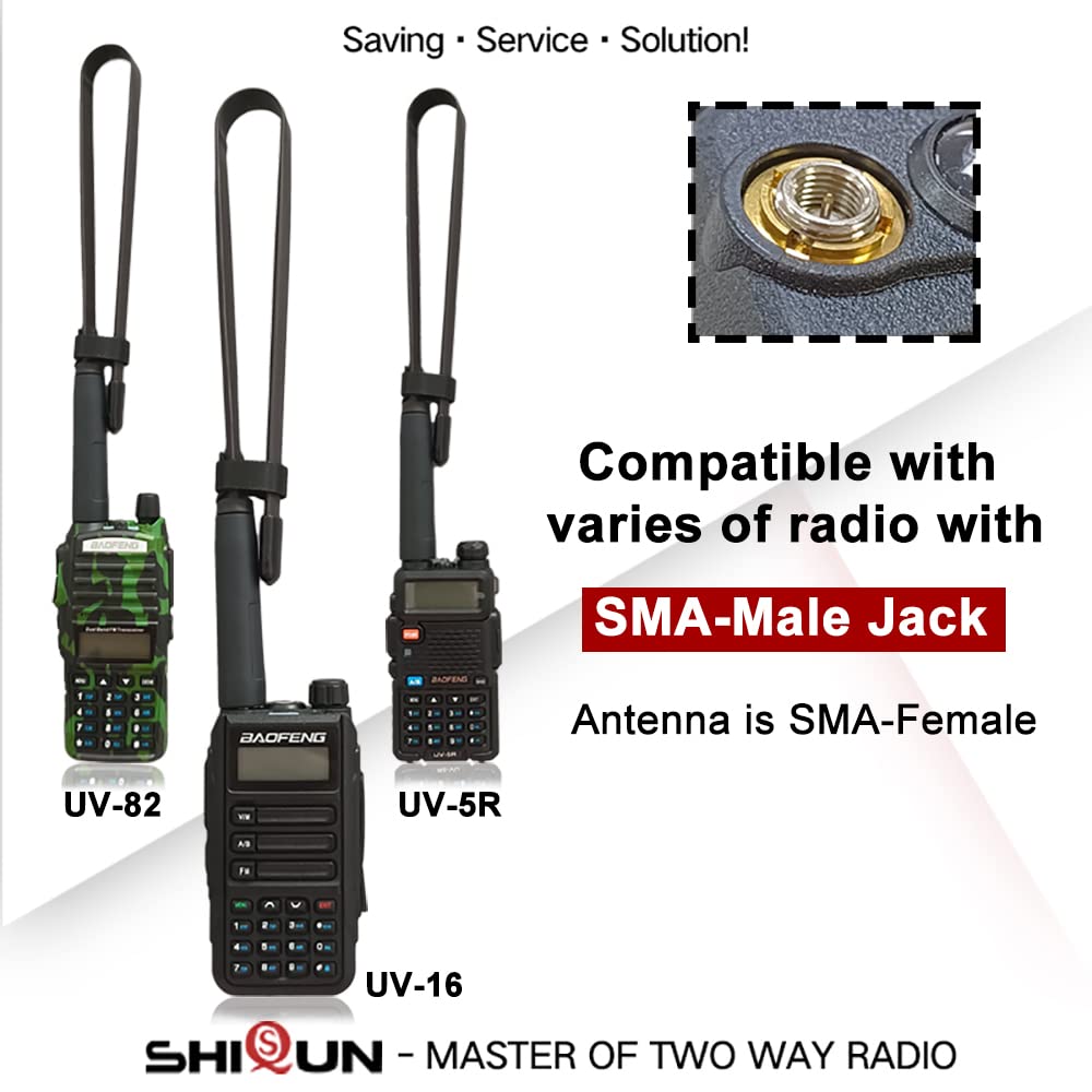 BAOFENG UV-5R Folding Tactical Antenna for GMRS Two Way Radio 48cm/18.8inch Dual Band VHF UHF SMA-Female Long Range Portable Compatible with BF-F8HP UV-82HP DM-1701(3packs)