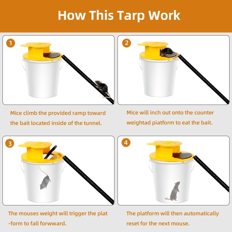 Mouse Trap Bucket - Multi-Catch Indoor Traps for Home | Auto-Reset, Humane or Lethal - Fits 5 Gallon Bucket - 4 Pack