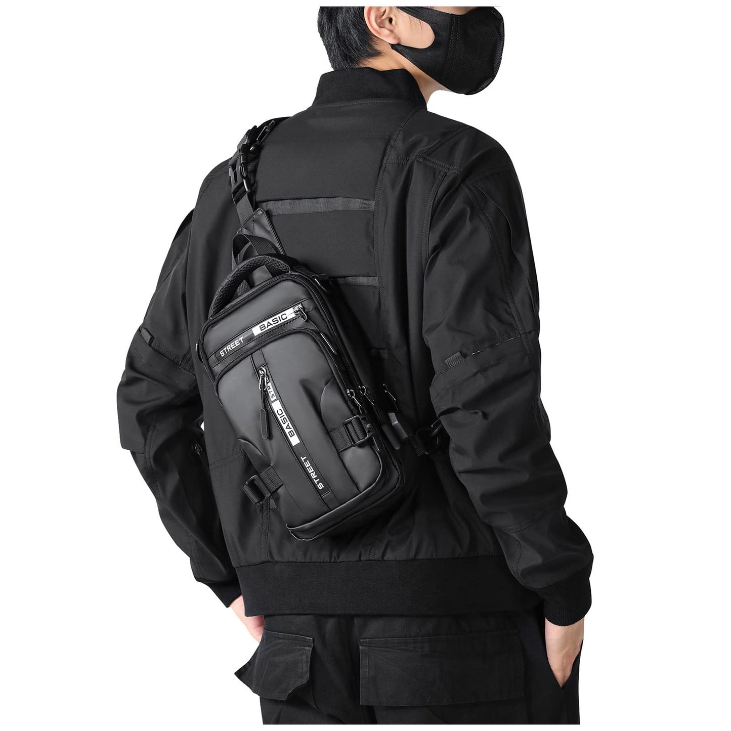 SEAFEW Anti Theft Sling Crossbody Backpack Shoulder Bag for Men, Lightweight One Strap Motorcycle Back Pack Sling Bag Backpack for Hiking Walking Biking Travel Cycling with USB Charger Port