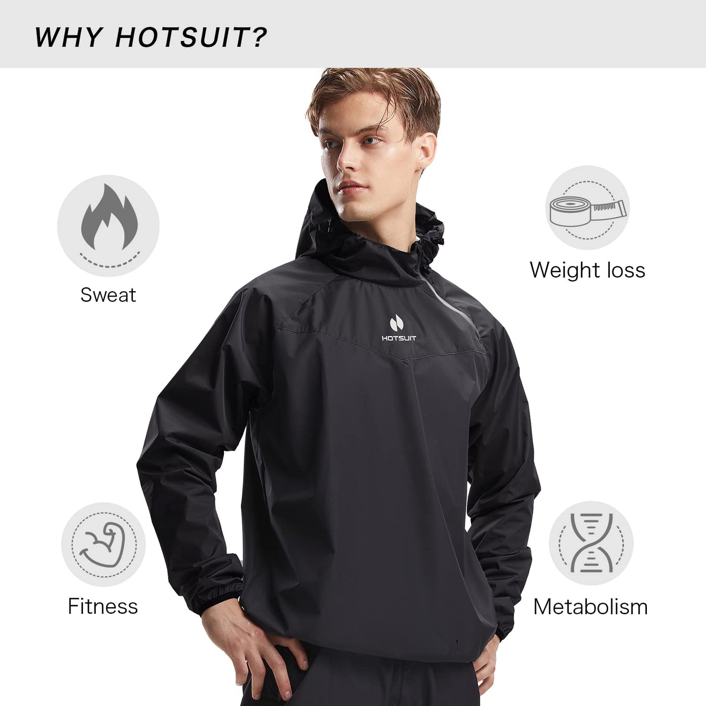 HOTSUIT Sweat Suits Sauna Suit Men Weight Loss Gym Exercise Workout Jacket, Black, 5XL