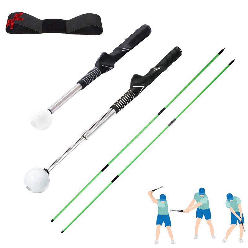 NomadSphere Retractable Golf Swing Trainer for Right Handed with 2 Alignment Sticks – Training Aid for Grip, Strength & Tempo, Swing Mechanics, Arm Band, Indoor/Outdoor Practice