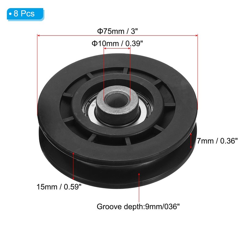 PATIKIL Universal Bearing Pulley Wheel 75mm/3", 2 Pcs Nylon Bearing Pulley Wheel Lifting Bearing Wheel Replace for Gym Equipment Part Cable Machine