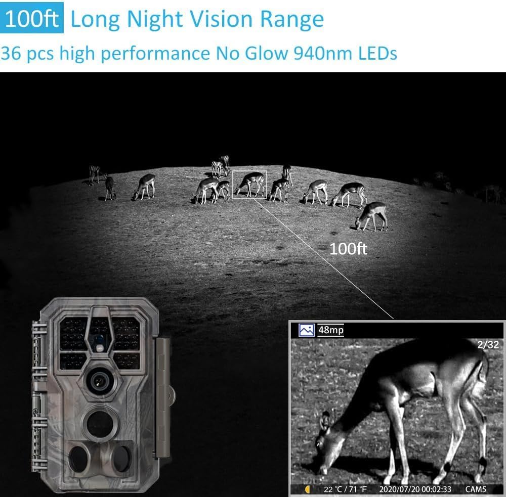 GardePro A5 Trail Camera - 48MP Photos & 1296P HD Video | 100ft No-Glow Night Vision, 0.1s Trigger