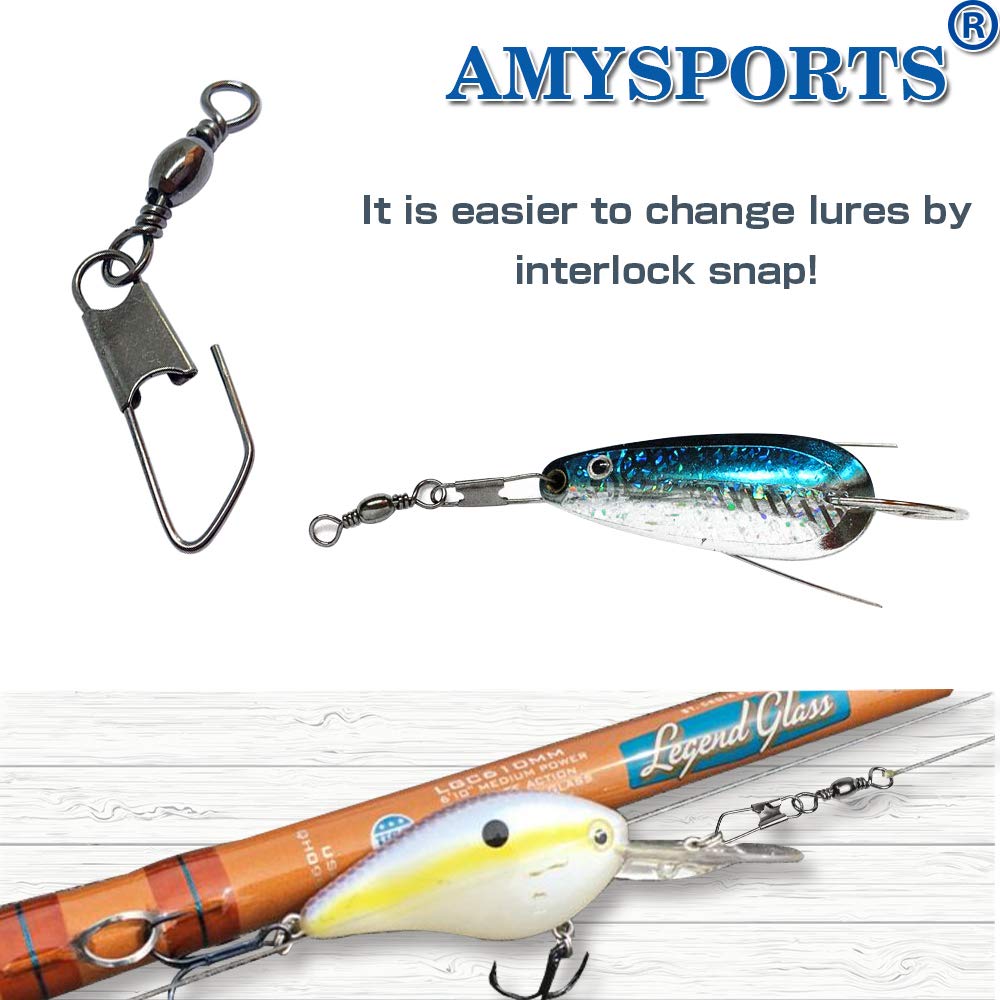 AMYSPORTS Stainless Steel Snap Swivel Saltwater High Strength Snaps Fishing Barrel Line Connector Fishing Swivels Barrel Safety Snap Fishing Tackle Stainless Steel Accessories 50pcs 74lbs
