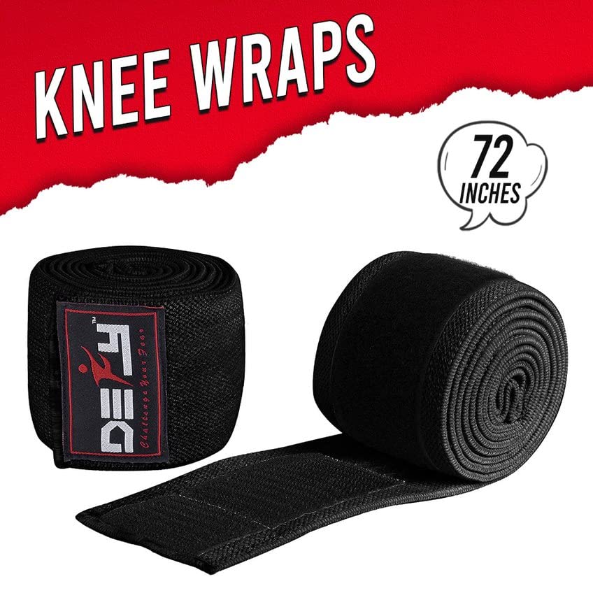 DEFY Sports' Knee Wraps for Weightlifting - Provides Knee Support for Powerlifting, Squats & Fitness Workouts - Ideal Knee Wrap for Men and Women (1 PAIR) (Black)