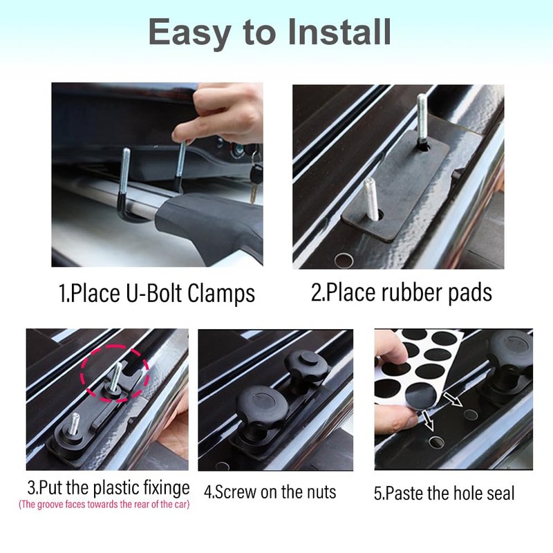 Lotcesfun Roof Box U-Bolt Clip Stainless Steel Universal Inner Width 83.5mm/3.3in,3.81 mm/1.5in Thick and Width is 3.3in/86mm Roof Rack Mounting Brackets Accessories with 8 Lock Nuts 2 Straps (4PCS)