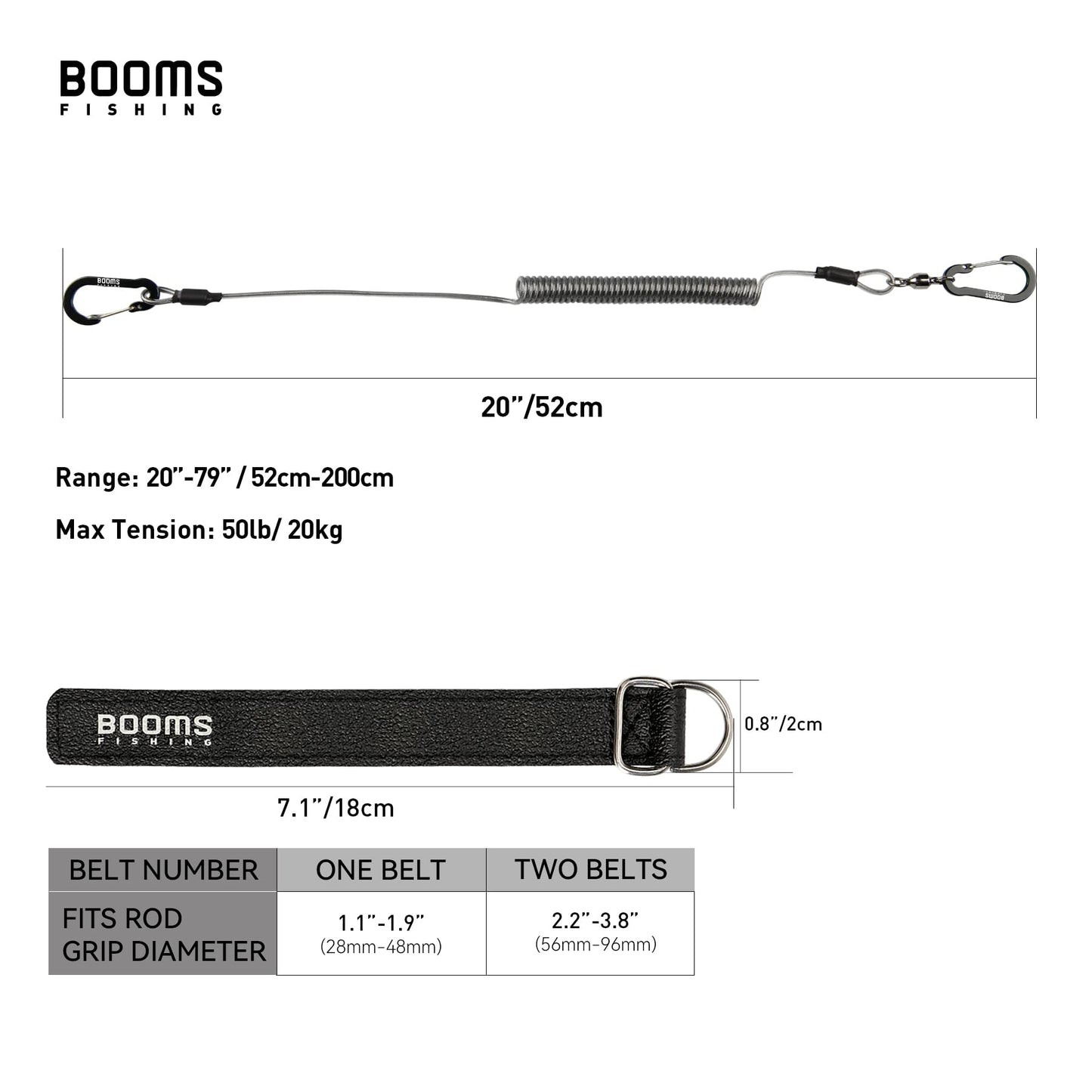 Booms Fishing T02 Fishing Pole Tether with 7.1" Belt, Kayak Paddle Leash, Paddle Board Fishing Accessories, Heavy Duty Fishing Lanyard for Fishing Tools/Rods/Paddles, Multicolor 3pcs
