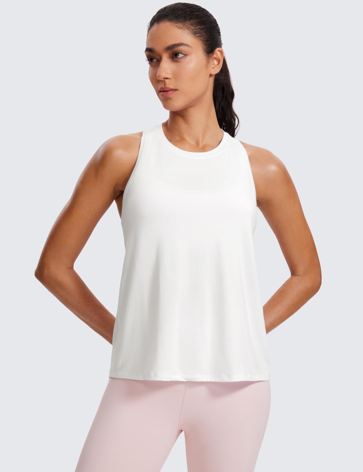 CRZ YOGA Womens Racerback Yoga Tank Tops High Crewneck Soft Casual Workout Sleeveless Flowy Shirts White Medium
