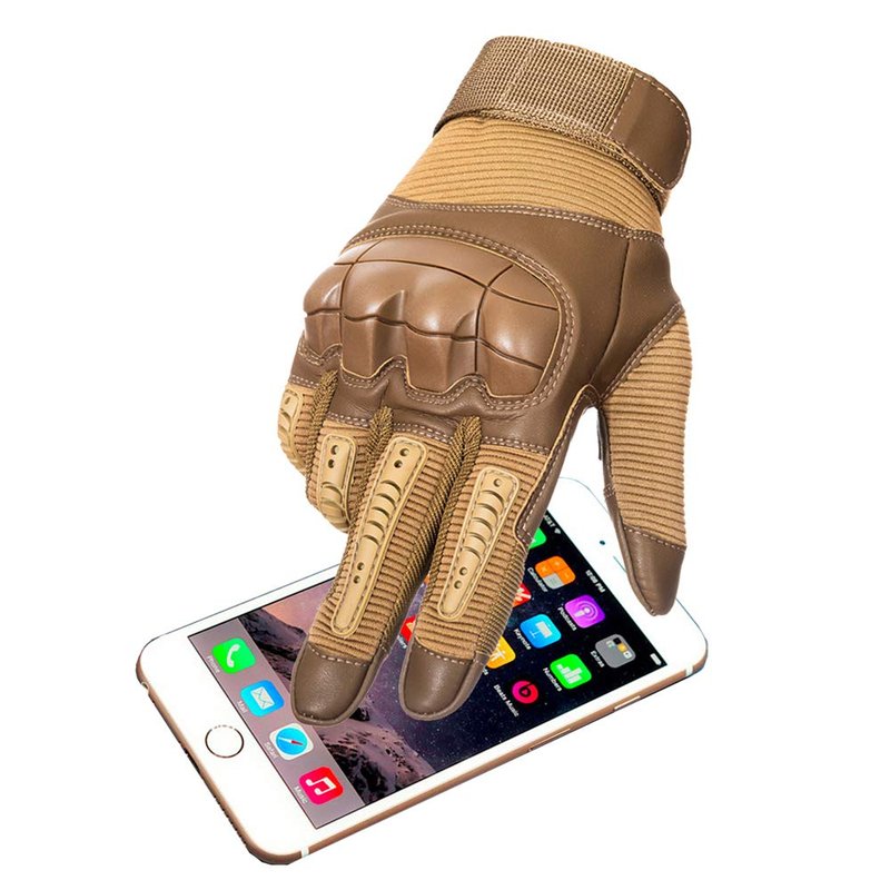 YUNLONG Tactical Gloves Touch Screen Motorcycle Full Finger Cycling Motorbike ATV Hunting Hiking Riding Climbing Operating Work Sports Gloves (Brown, Medium)