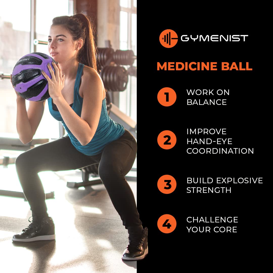 GYMENIST Rubber Medicine Ball with Textured Grip, Available in 9 Sizes, 2-20 LB, Weighted Fitness Balls,Improves Balance and Flexibility - Great for Gym, Exercise, Workouts (4 LB (Green-Black))