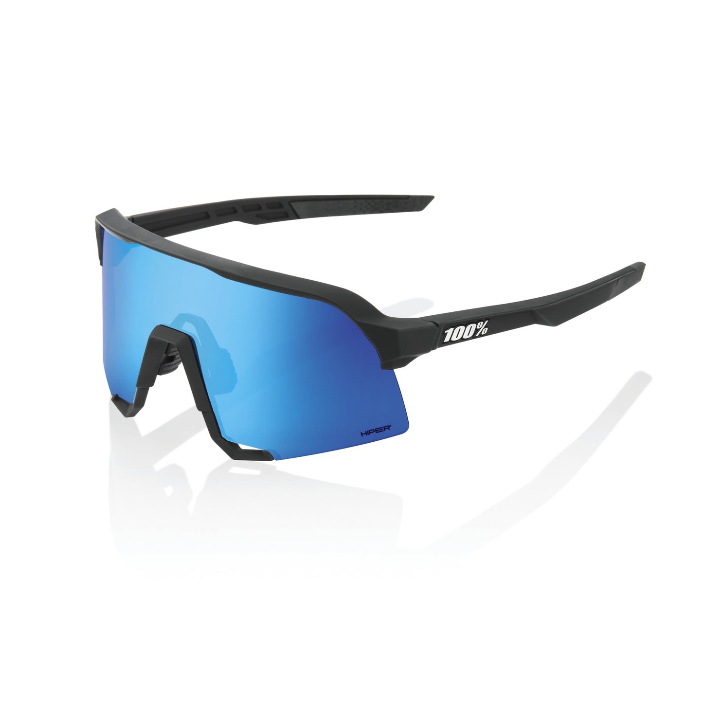 100% S3 Sport Performance Cycling Sunglasses (Matte Black - HiPER Blue Multilayer Mirror Lens)