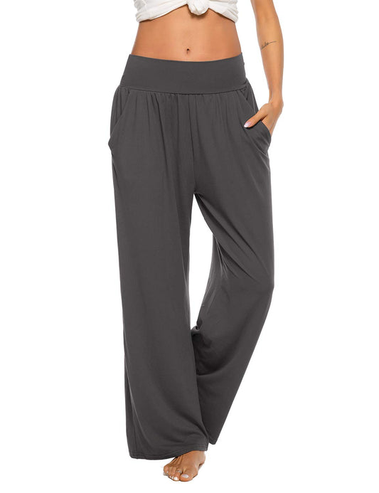 ZJCT Womens Yoga Pants with Pockets Sweatpants Comfy Loose Lounge Workout Pajama Jogger Pants Dark Gray L