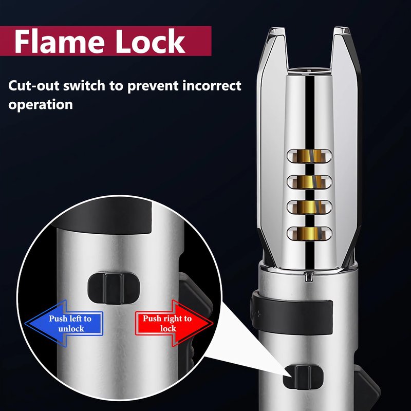 Large Torch Lighter, Windproof Butane Lighters with Flame Adjustable, Refillable, Jet Flame, Flame Switch Lock, Cool Lighter for Men.(Gas Not Include) (Argent)