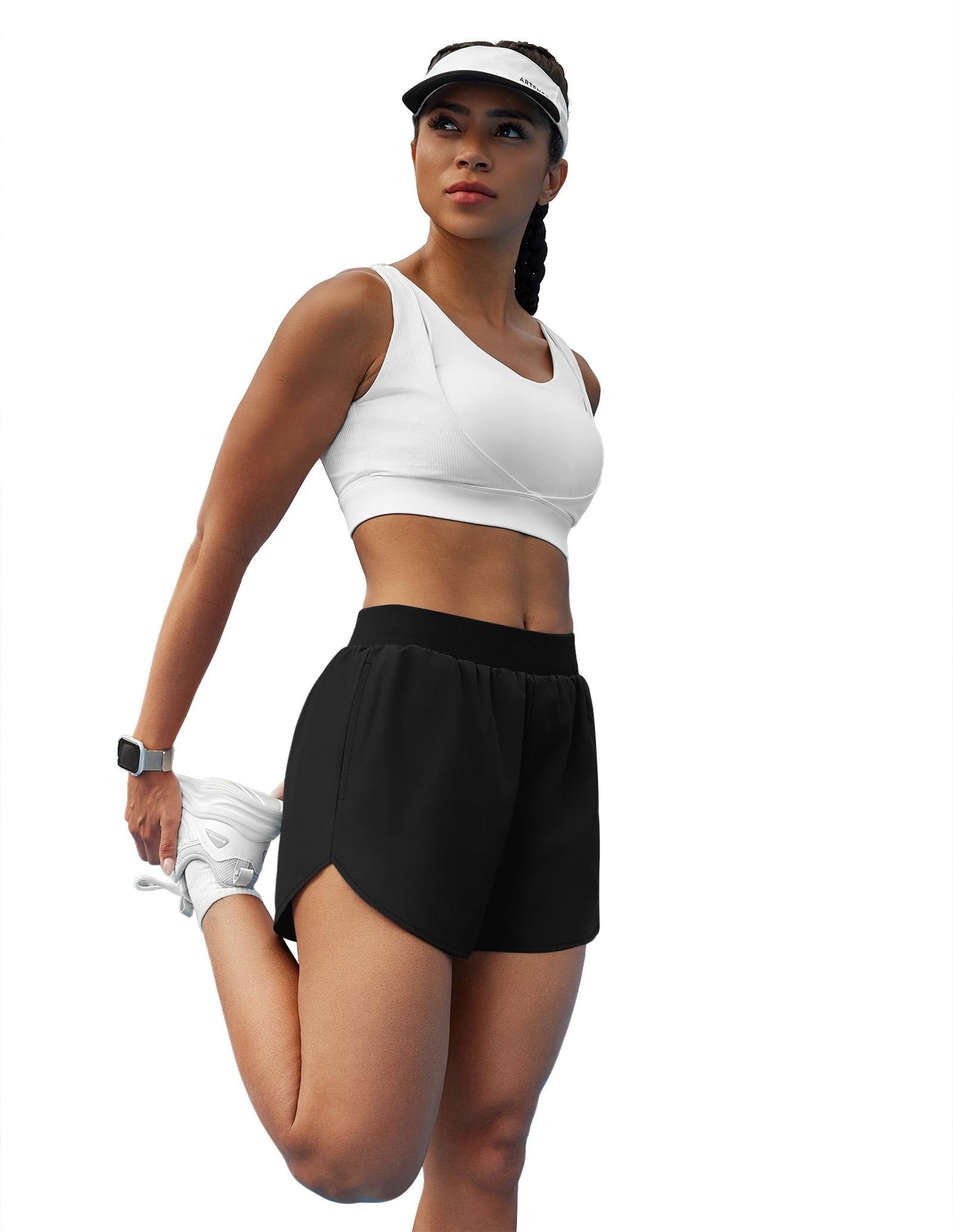 NIASHOT Athletic Workout Running Shorts for Women Dolphin Quick Dry Hiking Outdoors Gym Track Tennis Sports Clothes Black M