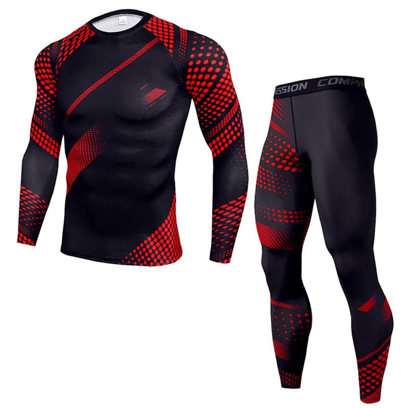 OEBLD Men's Workout Compression Clothes Long Sleeve Compression Shirts and Pants Thermal Base Layer Set