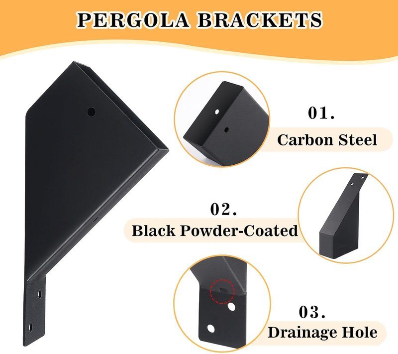 Pergola Brackets - 4 Pcs 45-Degree Angle Brackets for Gazebo Reinforcement | Fits 2" x 4" Lumber with Drainage Holes