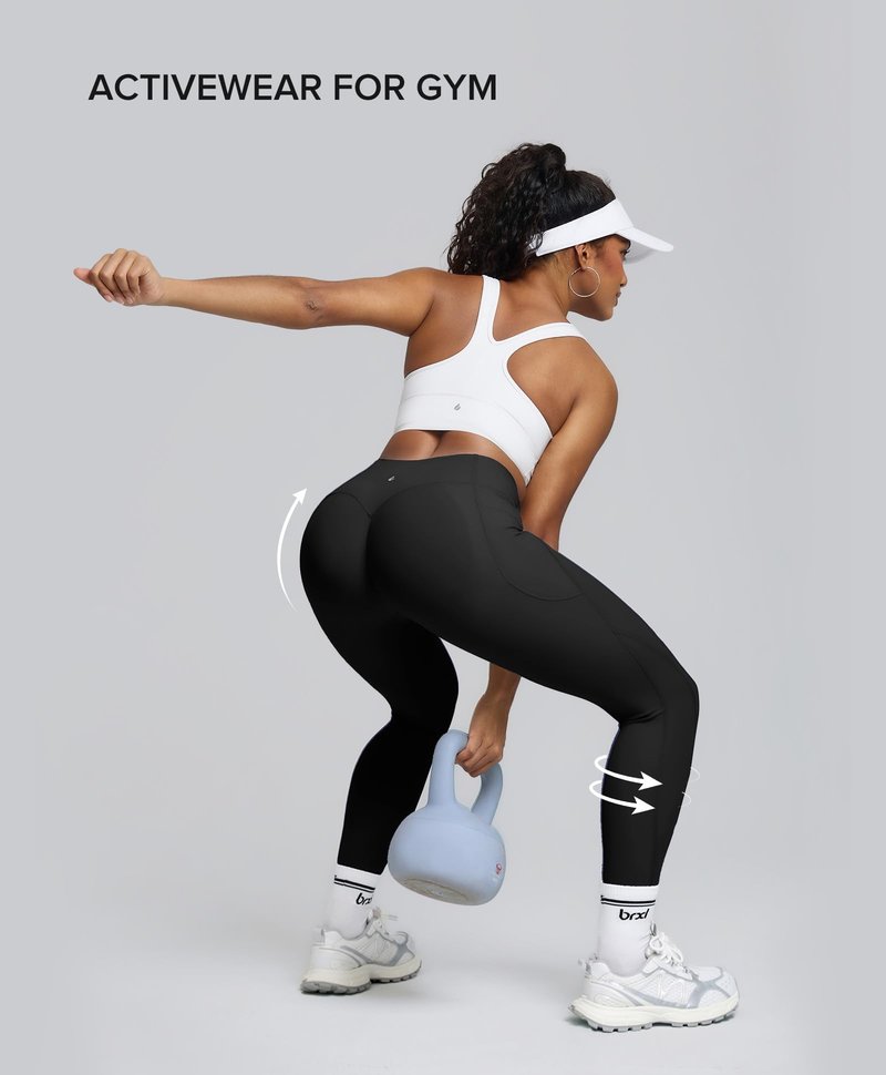BRXL Scrunch Butt Lifting Leggings with Pockets for Women, 25" Tummy Control High Waisted No Front Seam, Compression Workout Gym Leggings Black