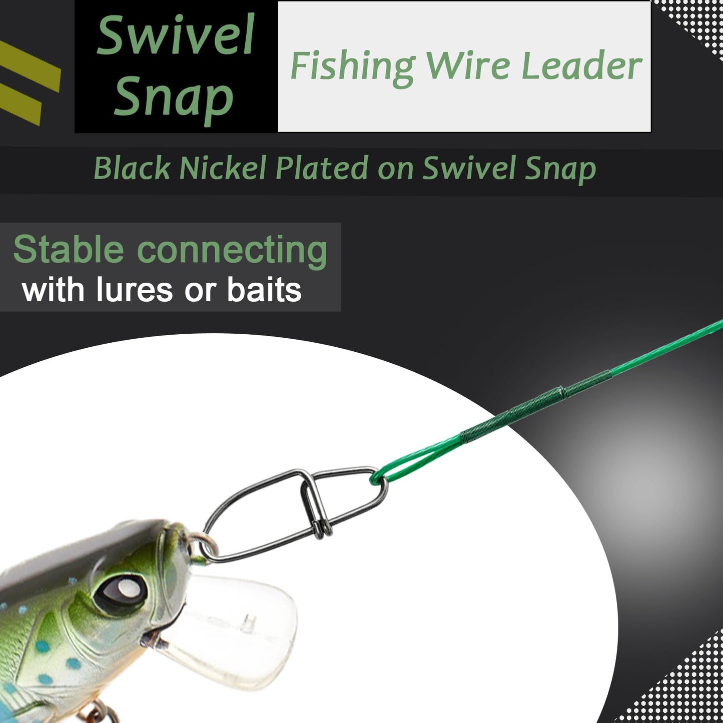 AMYSPORTS Saltwater Steel Fishing Leader Wire Stainless Swivel Fishing Leader Freshwater High Strength Wire Leader Lure Black Nickel #1 50lb 9.8in 20pcs