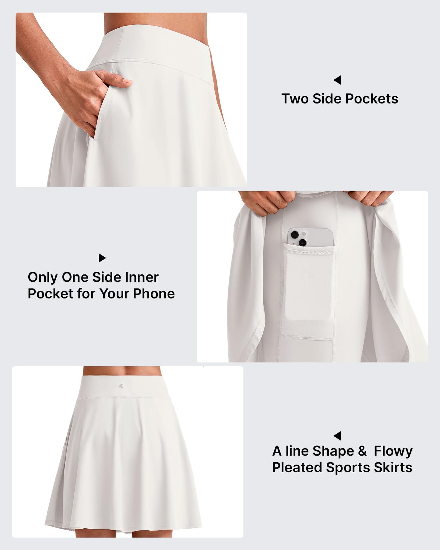 G4Free Knee Length Skorts for Women Soft Comfortable Tennis Skirts with Shorts Ladies High Waisted Lounge Running Athletic Active Golf Skort Inner Pockets(White,XS)