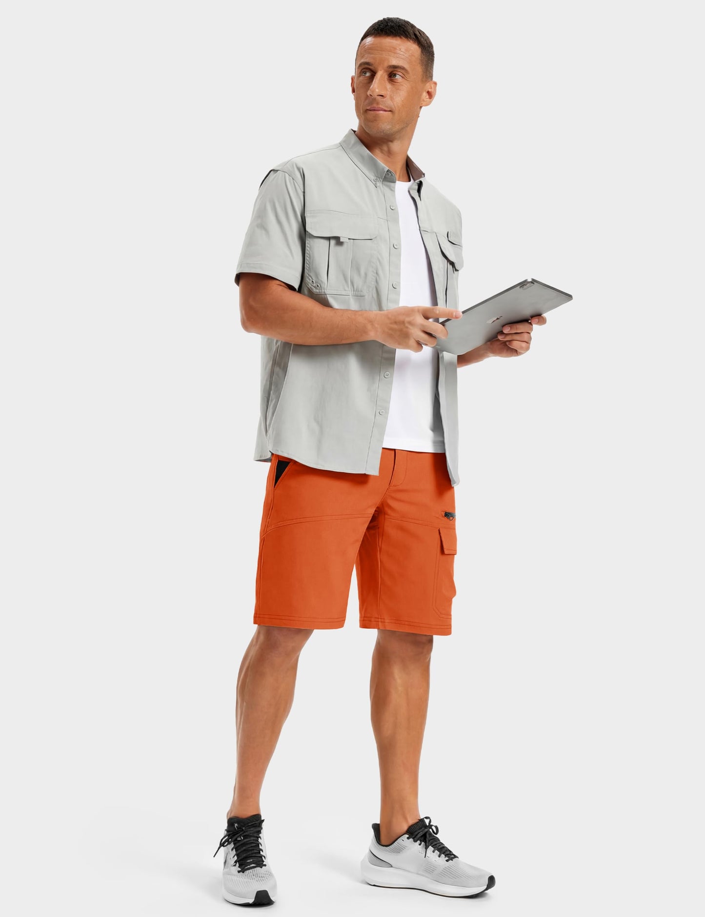 TACVASEN Mens 10" Lightweight Hiking Outdoor Cargo Travel Shorts Quick Dry Casual Breathable Fishing Dress Golf Summer Shorts Orange 34
