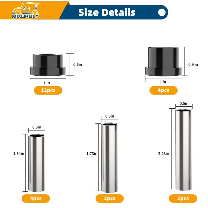 Mixopoly Front Leaf Spring and Upper A-Arm Bushing Sleeve Kit for Club Car DS Gas & Electric Golf Cart 1992-up, Replace OEM 1016346 1016349 1016350