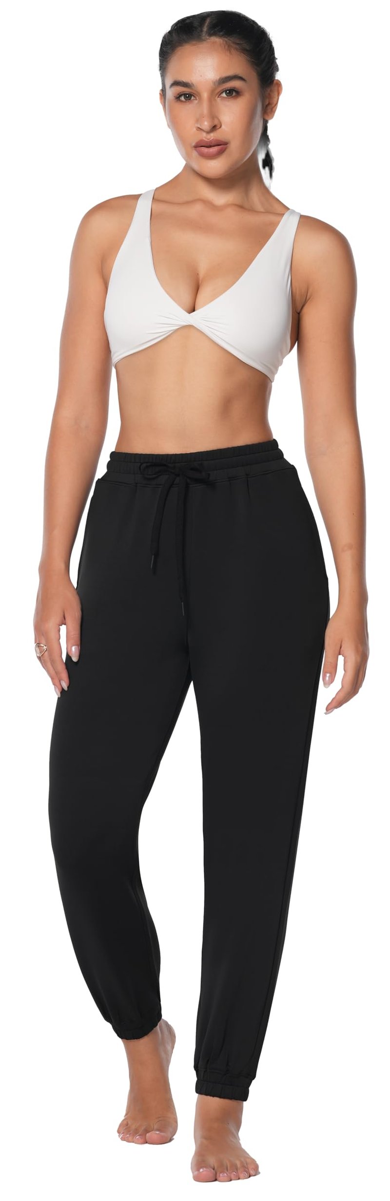 Sunzel Jogger Pants for Women with Pockets, High Waisted Sweatpants Athletic Tapered Cinch Bottom with Elastic Drawstring, 26" Inseam Black S