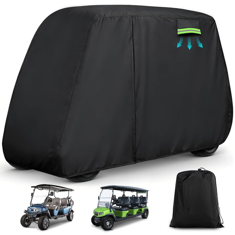 Waterproof Golf Cart Cover 6 Passenger for Yamaha/E-Z-Go/Club Car/Evolution/ICON/Star EV, Heavy Duty Sun Rain Dust Protection 4+2/6 Passenger Golf Cart Cover with Soft Cotton Lining & Door Zipper-XL