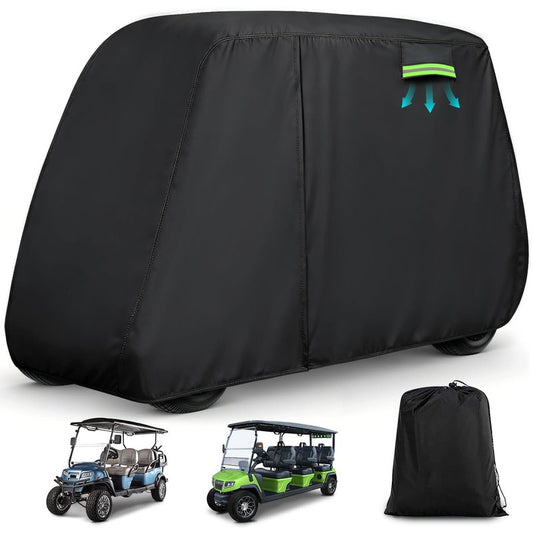 Waterproof Golf Cart Cover 6 Passenger for Yamaha/E-Z-Go/Club Car/Evolution/ICON/Star EV, Heavy Duty Sun Rain Dust Protection 4+2/6 Passenger Golf Cart Cover with Soft Cotton Lining & Door Zipper-XL