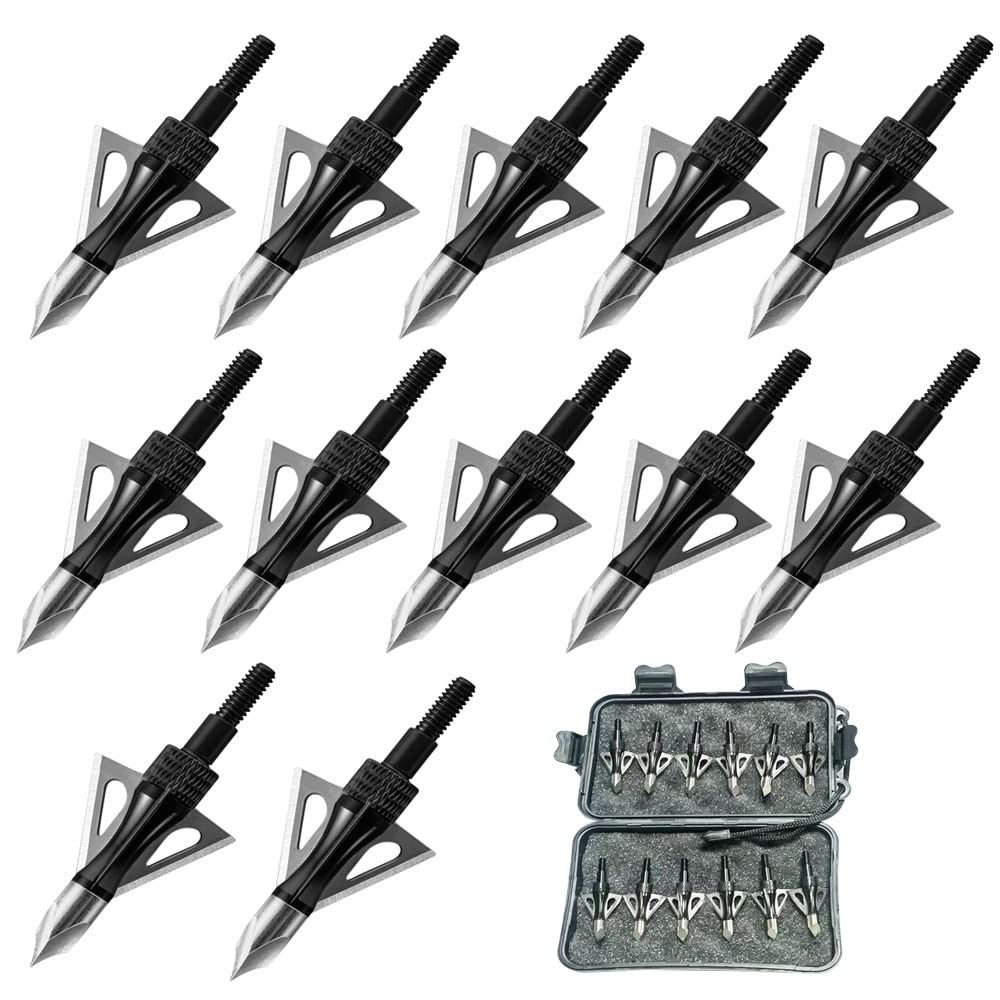 Hunting Broadheads, 3 Blades Archery Broadheads 100 Grain Screw-in Arrow Tips Compatible with Crossbow and Compound Bow