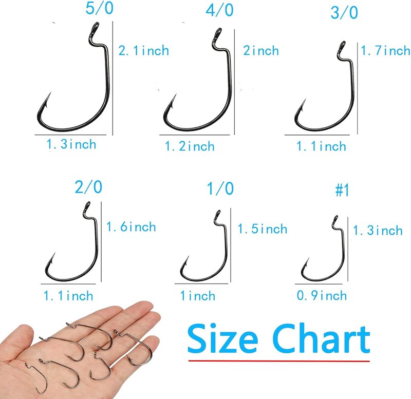 Worm Fishing Hooks for Bass | 110-Piece Set in 6 Sizes | High Carbon Steel with Portable Box