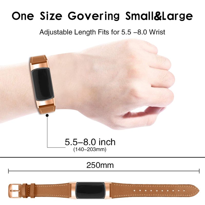 Mtozon Leather Bands Compatible with Fitbit Charge 6/Charge 5, Replacement Genuine Leather Straps for Women Men, Frosted Brown