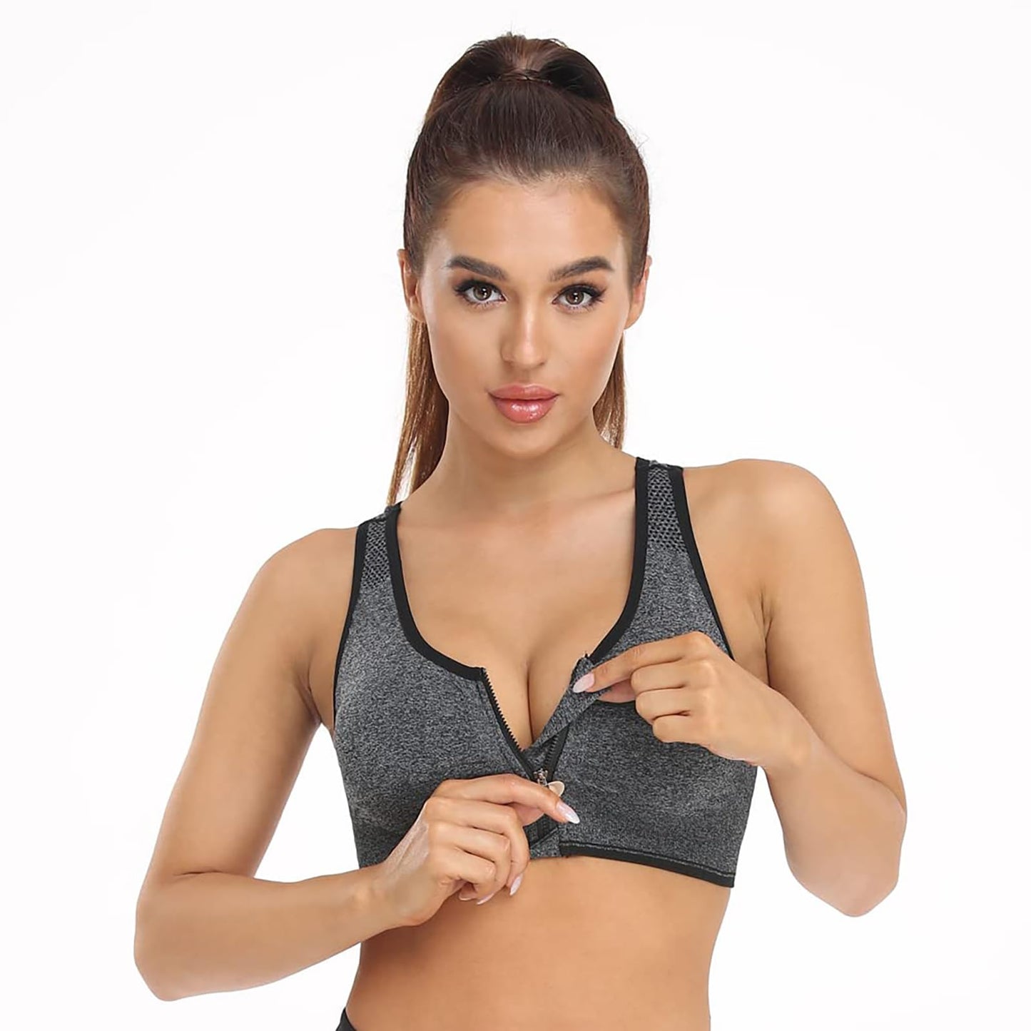 Women's Zip Front Sports Bra Wireless Post-Surgery Bra Zipper Closure Bras Padded Surgical Bra Racerback Workout Gym Yoga Bras 3 Pack Zip Up Compression Bras