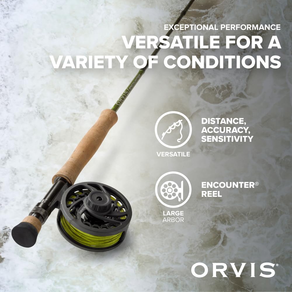 Orvis Encounter Fly Rod Outfit - 4Pc Fishing Rod and Reel Combo with Smooth Performance, Complete with Reel, Line, Backing, & Leader for Young Anglers, Olive - (9'5-wt)