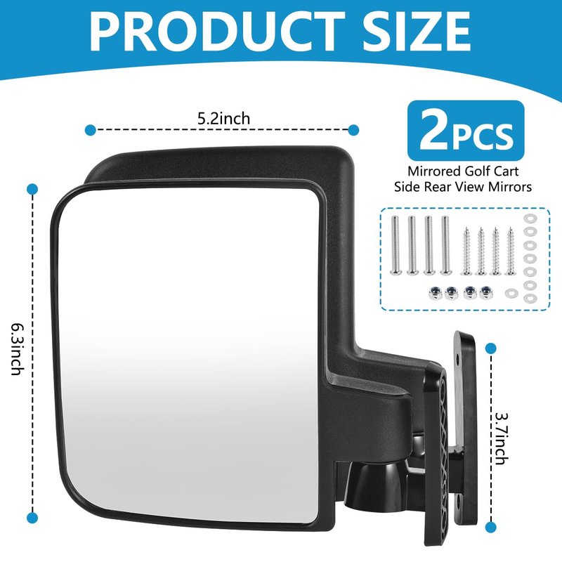 OBTANIM Adjustable Golf Cart Side Rear View Mirrors for Club Car EZ GO Yamaha and Others Carts