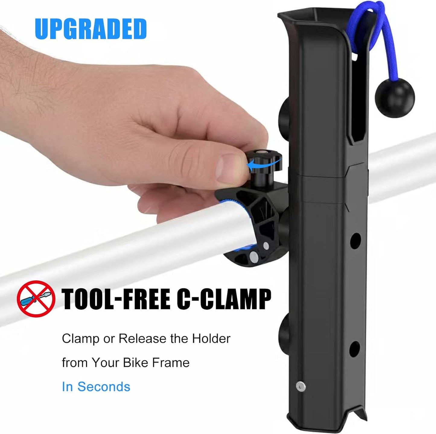 Fishing Rod Holder for Bike - Easy On & Off Mount for Bicycle, Ebike, Scooter, Moped | Perfect for Transporting Poles