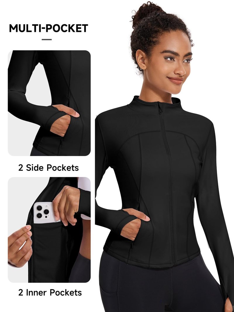VUTRU Women's Fleece Workout Jacket Zip Up Athletic Jacket Sports Lightweight Track Yoga Cropped Athletic Jacekts (Black,M)