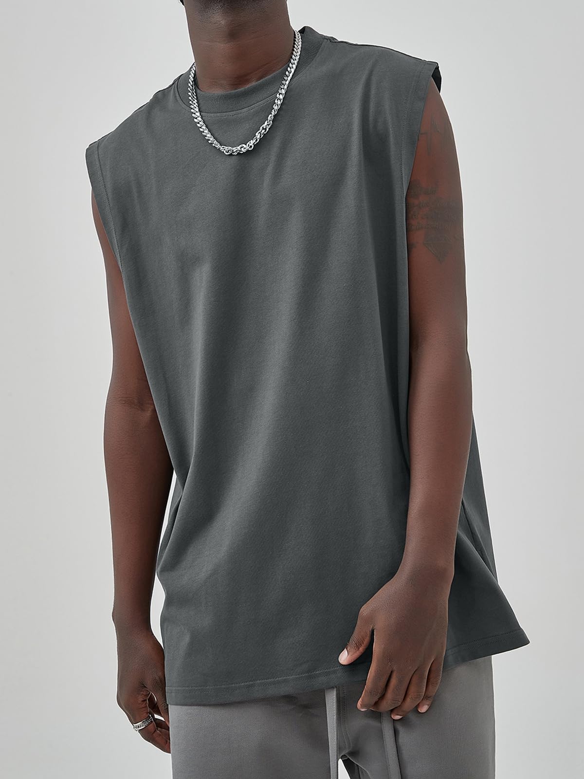 Mens Workout Tank Tops Sleeveless Tee Shirts Men Muscle Shirt Gym Cotton T Shirts Running Beach Loose Fit Tee（XZG,GY,XL A-Grey