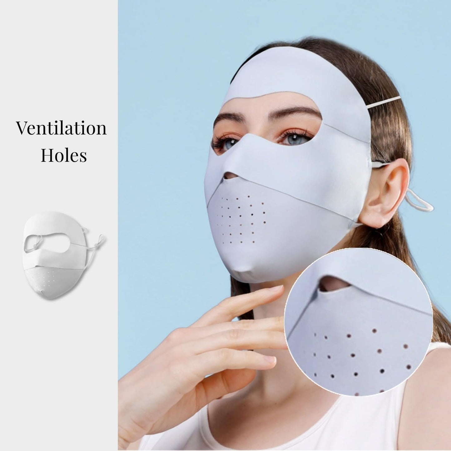 Ice Silk Seamless Full-Face Sun Protection Mask Summer UV Protection Women's Facekini Thin Breathable Mask (Light Grey)