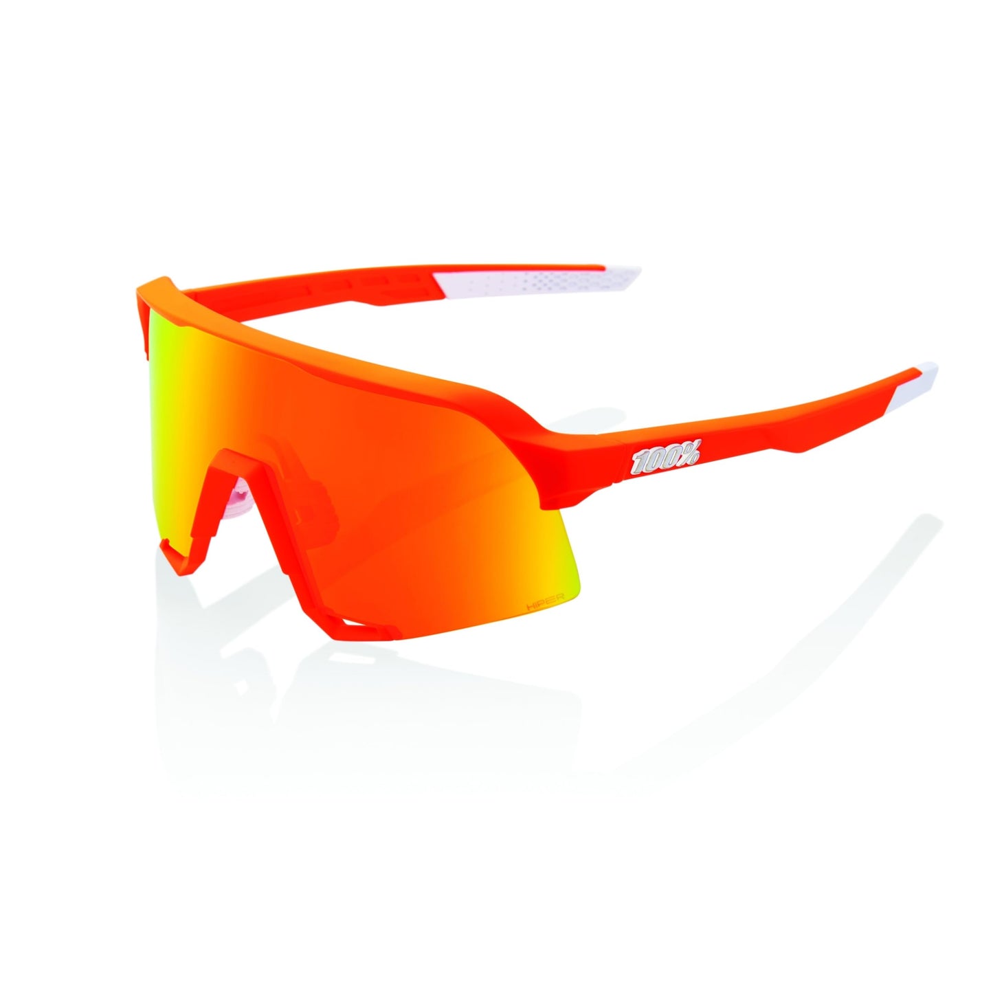 100% S3 Sport Performance Cycling Sunglasses (Soft Tact Neon Orange - HiPER Red Multilayer Mirror Lens)