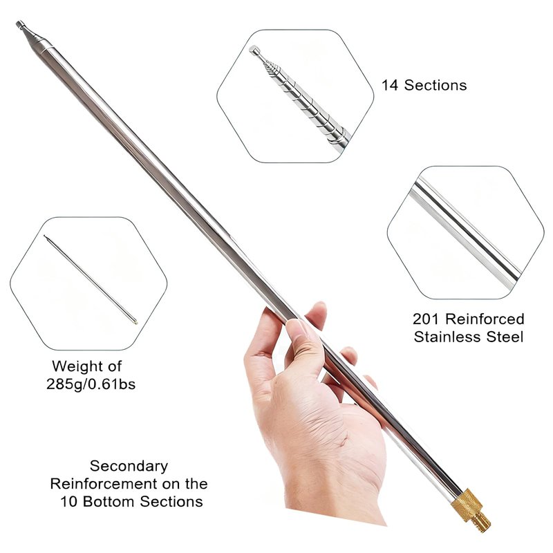 GOOZEEZOO 1pc 201 Stainless Steel Whip Antenna GP Telescopic Antenna for JPC-12 5.6m M10 External Thread Antenna (5.6 meters/18.4 ft)