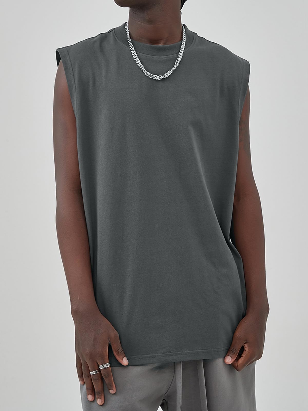Mens Workout Tank Tops Sleeveless Tee Shirts Men Muscle Shirt Gym Cotton T Shirts Running Beach Loose Fit Tee（XZG,GY,S A-Grey