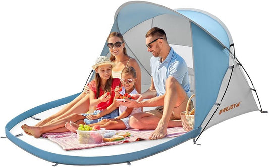 Beach Tent Sun Shelter - Windproof 9.5mm Frame, 4-Person Easy Up Canopy | UPF 50+ UV Protection, Portable Beach Shade