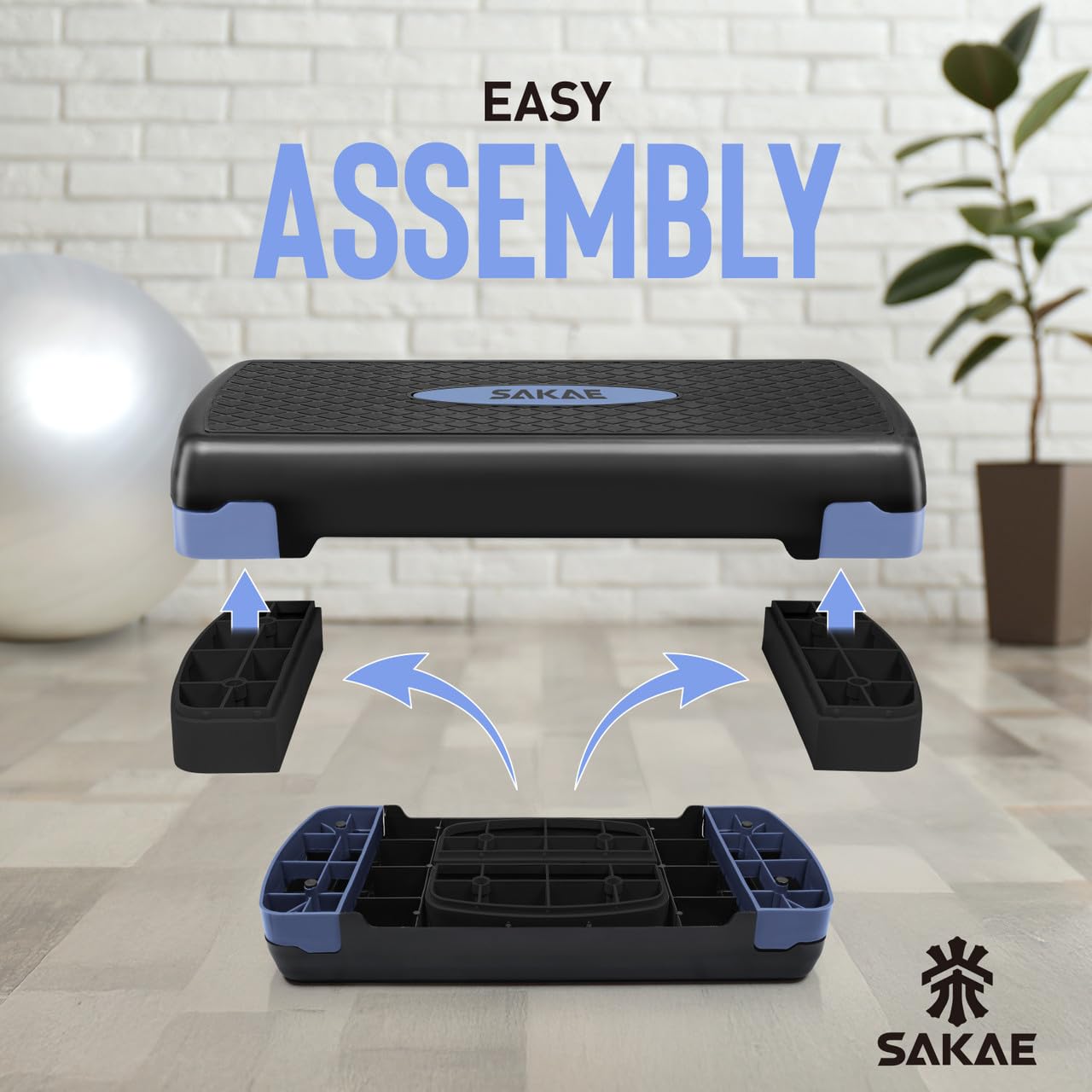Blue Black Exercise Step Platform Set with Kettlebell & Measuring Tape, Adjustable Height 2 Level Risers Workout Step Trainer, Aerobic Steppers for Home Gym Exercise Fitness Workout