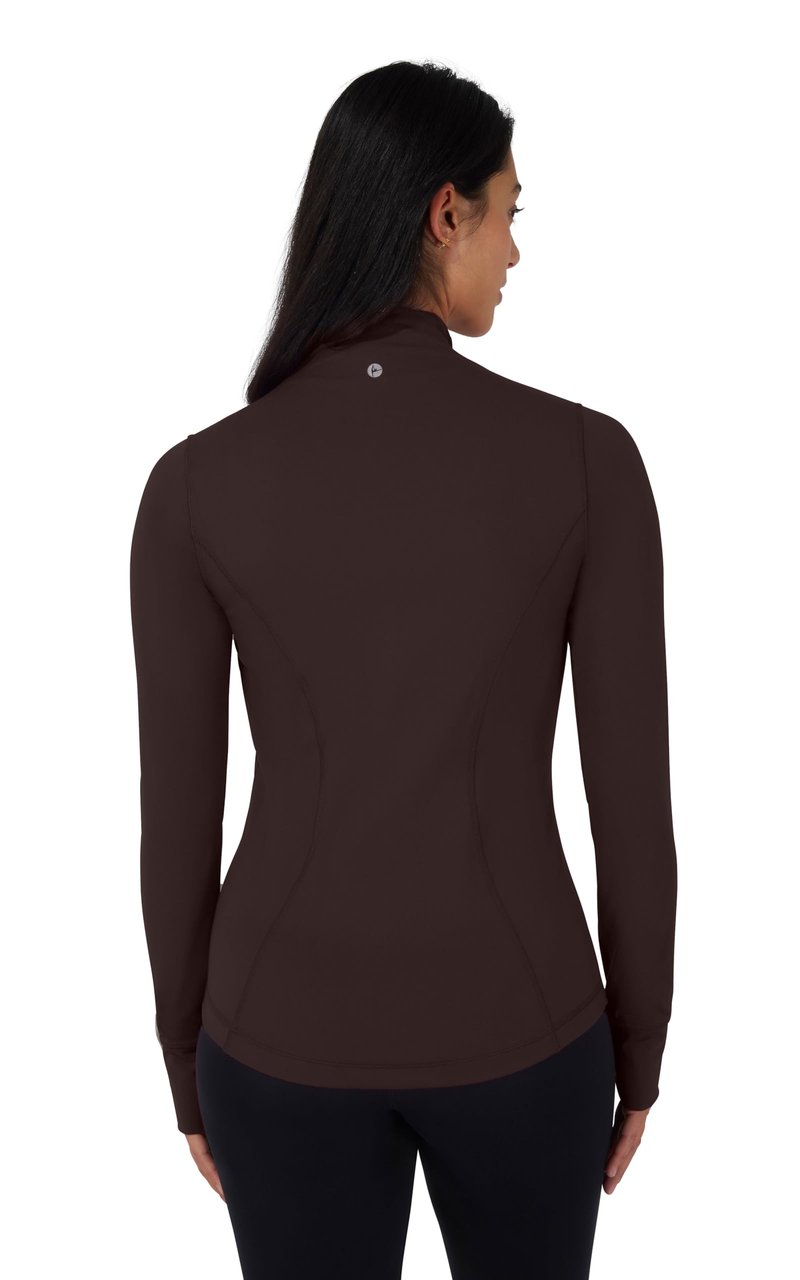 90 Degree By Reflex Full Zip Running Track Jacket Lightweight Athletic Slim Fit Jacket with Thumbholes - Chocolate Mousse - Medium