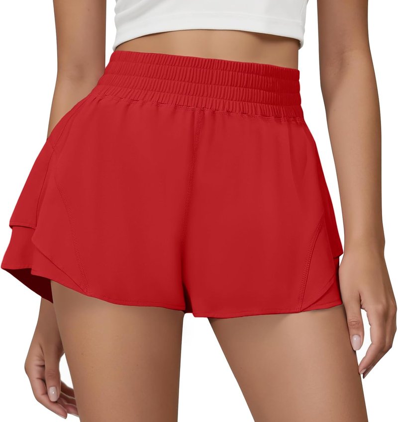 Running Shorts for Women - 2 in 1 High Waisted Quick Dry Butterfly Design | Athletic Gym Yoga with Pockets