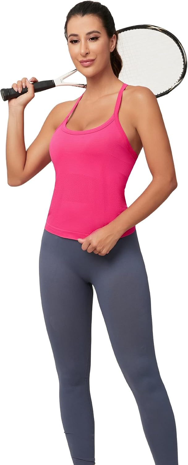 Workout Tank Tops for Women - Seamless Racerback Athletic Yoga Shirt with Built-In Bra | Comfortable Gym Wear