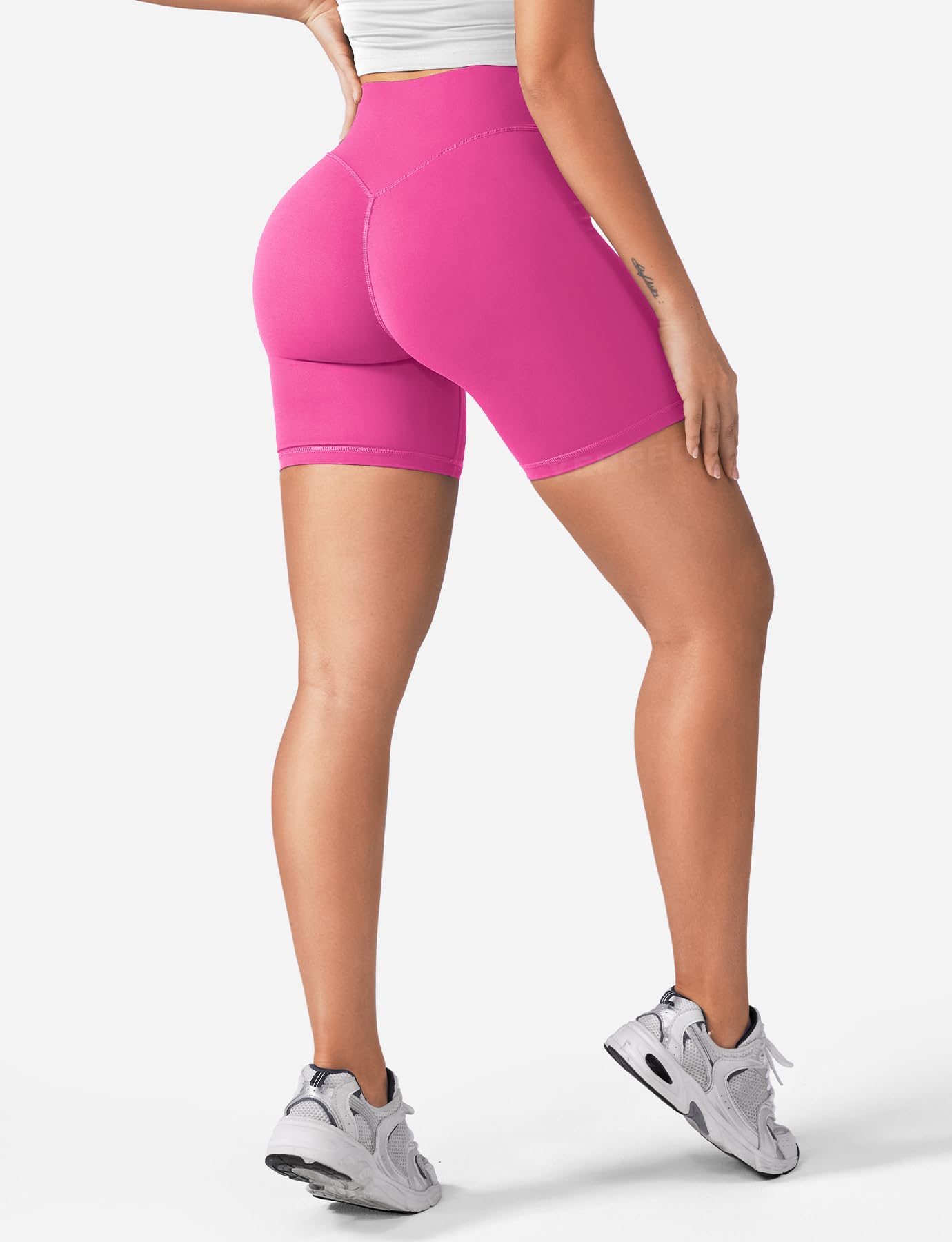 YEOREO Women's Biker Shorts 4.5" / 6" Workout Gym Shorts Craze High Waist Tummy Control Hidden Scrunch Running Yoga Rose Red S